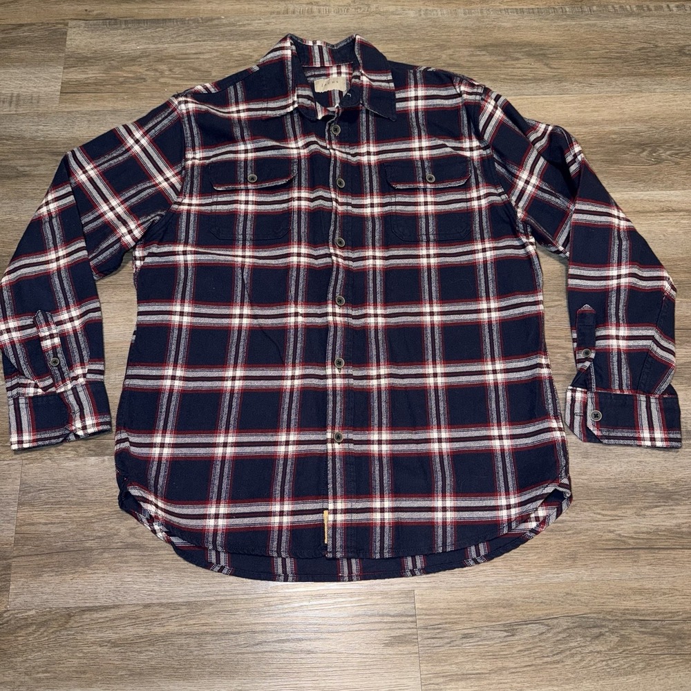 JACHS Heavyweight Flannel Button Up Shirt Mens Large Navy Blue White Red